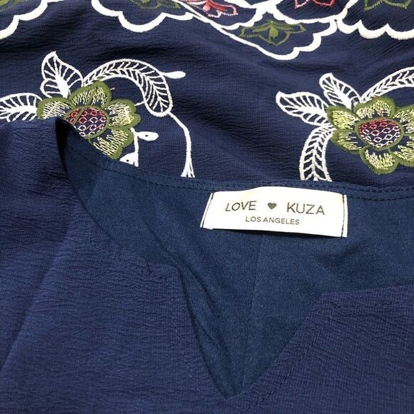 🆕 Love Kuza Navy Embroidered Floral Scalloped Ruffle Shift - Picture 6 of 11